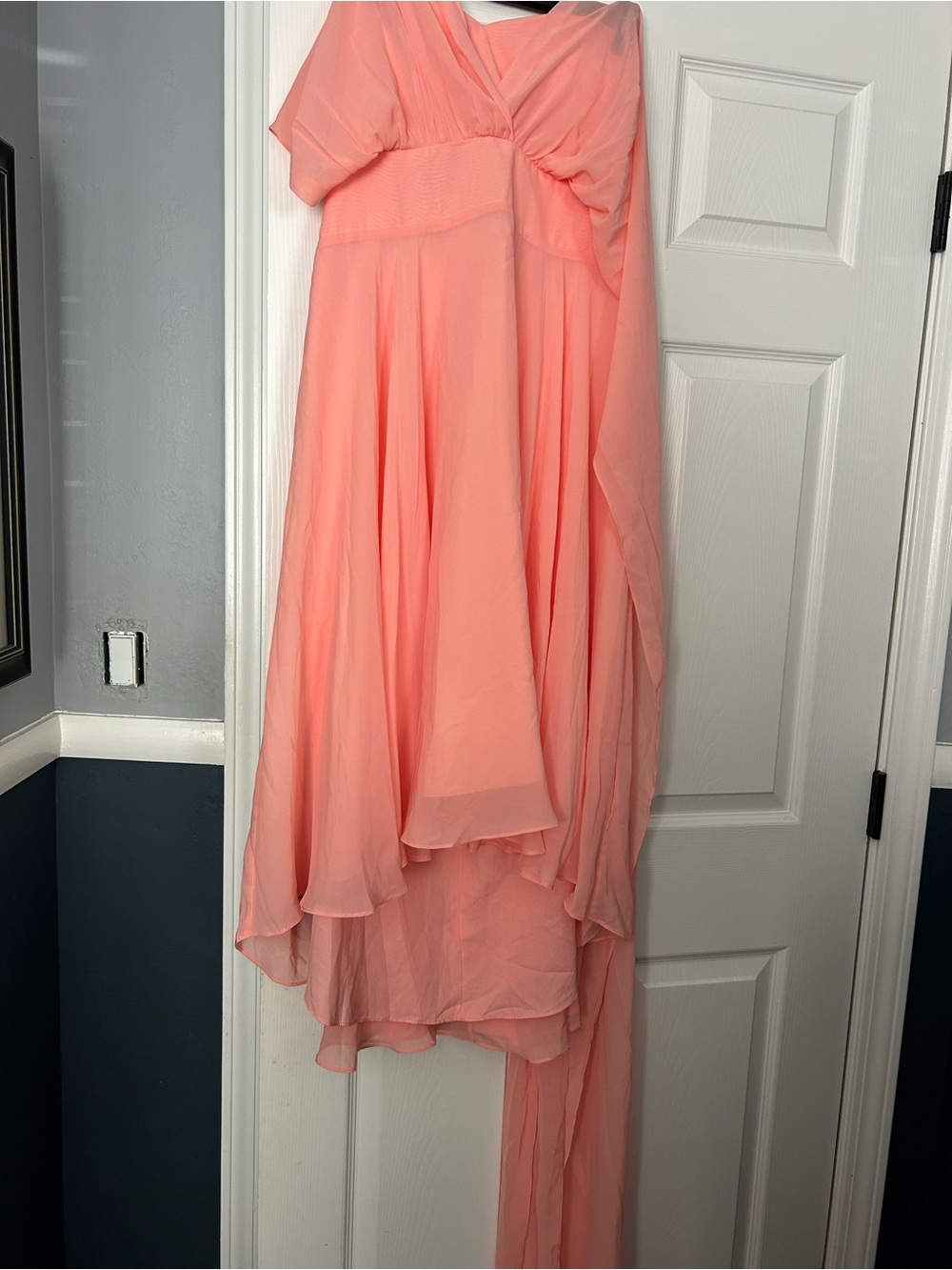 JJs House Coral Peach High-Low Chiffon Women’s Dress